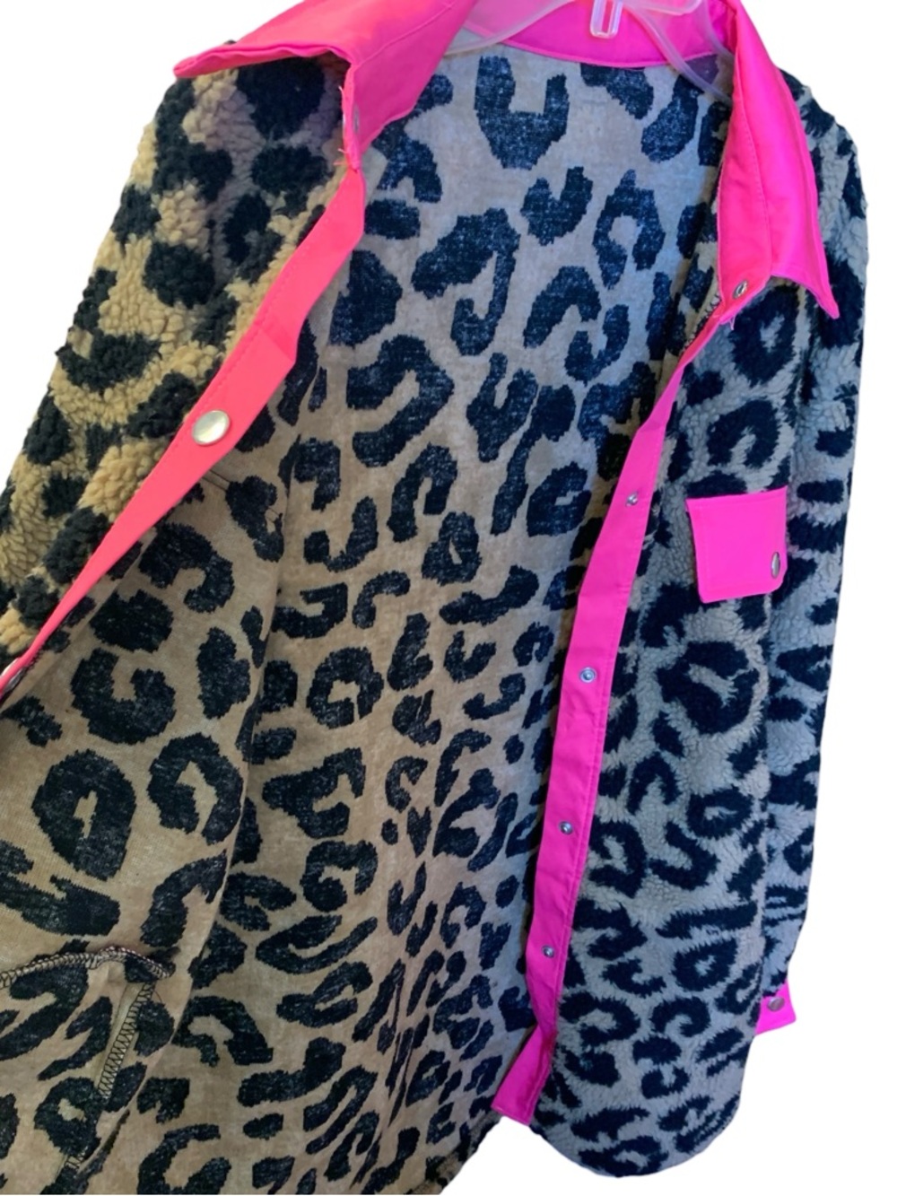 NEW Hot Pink & Leopard Shepherd Jacket Cheetah Animal Print Woman’s Size 2X - Picture 7 of 10